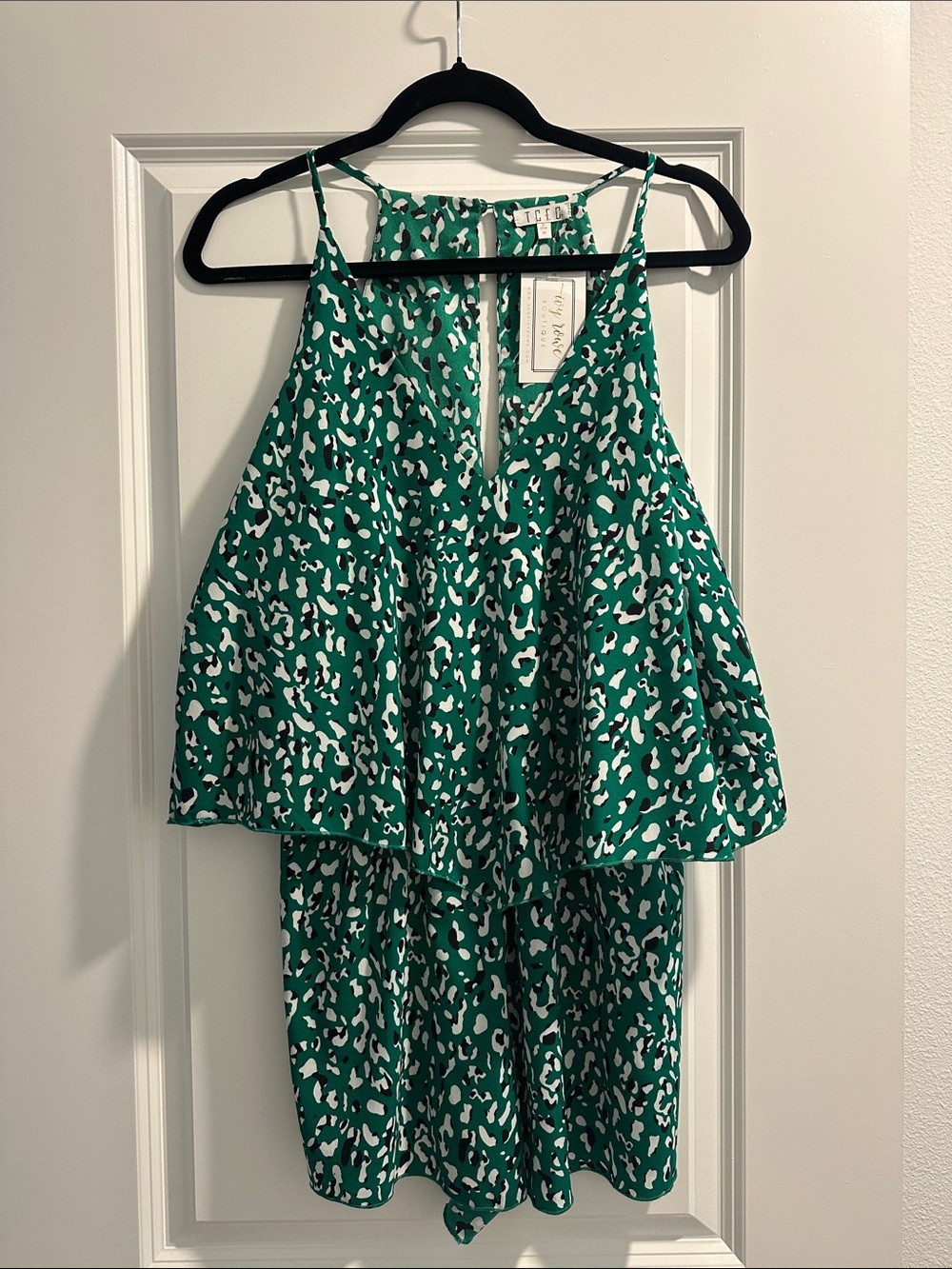 TCEC Green Printed Romper with Flounce Overlay